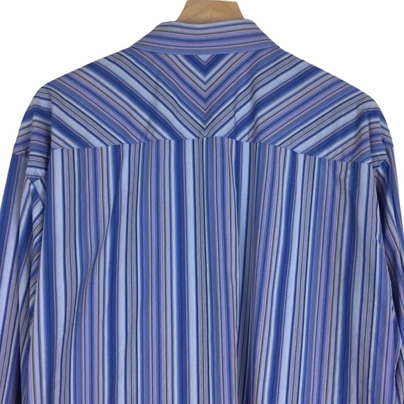 TED BAKER LONDON Button Up Dress Shirt Blue Stripe Classic Neck 17.5 Size 36/37 - Picture 4 of 11